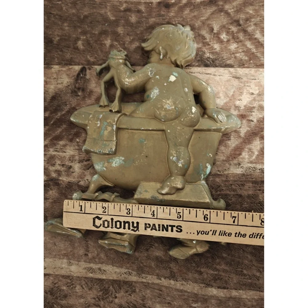 Sexton 1970 Metal Boy Bathroom Wall Hanging Patina 10 1/2